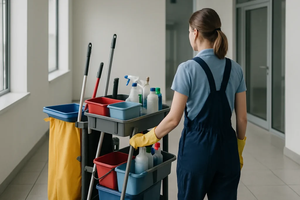 Un technicien de nettoyage à Floing utilisant un équipement moderne dans un appartement.