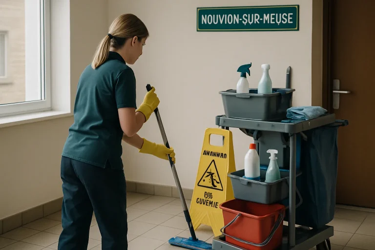 Équipe de nettoyage à Nouvion-sur-Meuse utilisant des équipements modernes dans un appartement.