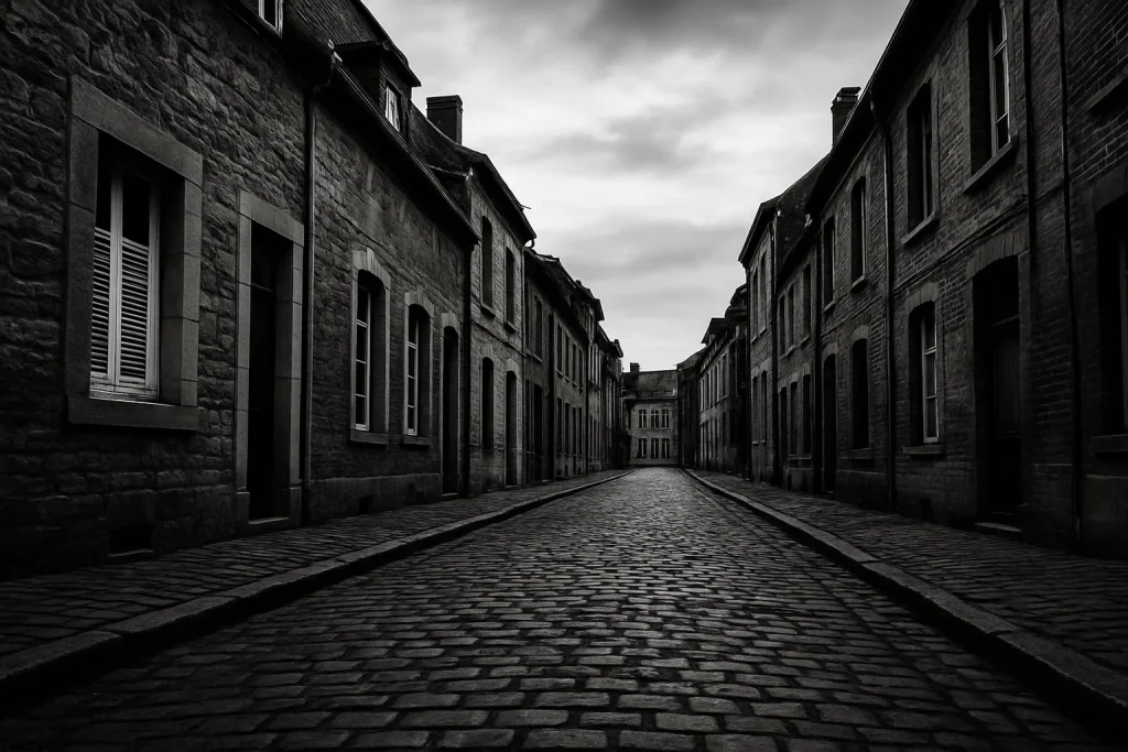 Rue de Givet avec maisons anciennes, contexte d'une désinfection post-expulsion.